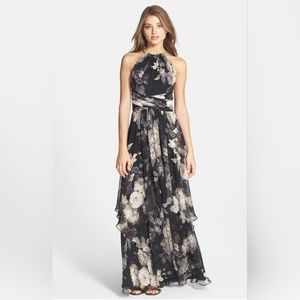 Eliza J | Dresses | Floral Print Halter Neck Chiffon Gowneliza J | Poshmark
